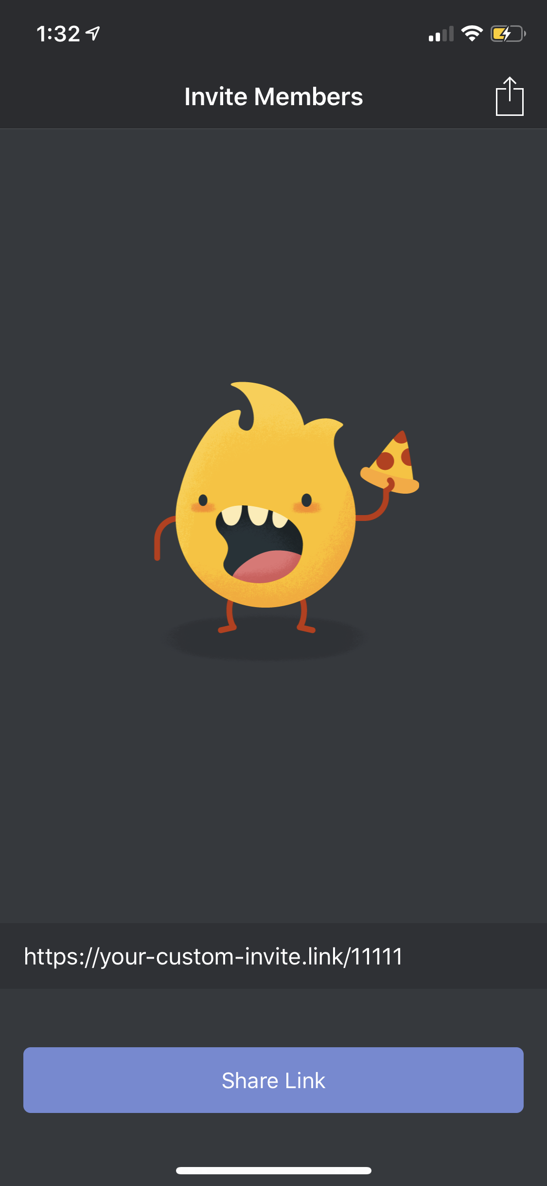 Single-button link invitation UI chat app screenshot