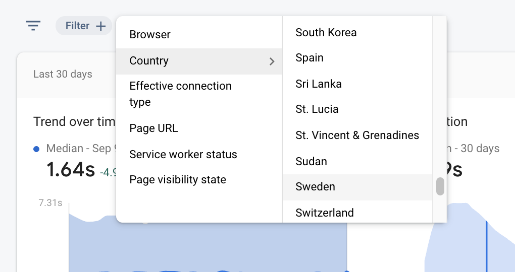 an image of Firebase Performance Monitoring data being filtered by attribute