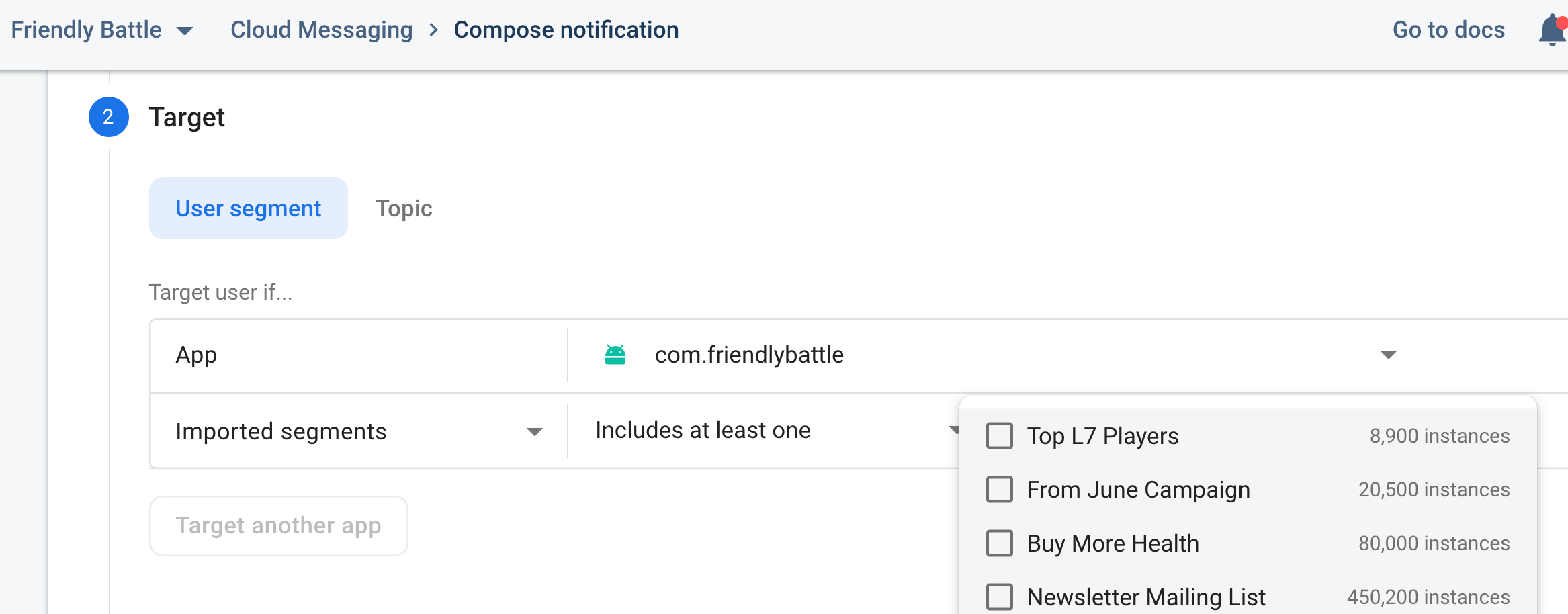 Exemple d&#39;utilisation de segments importés avec l&#39;outil de création de notifications