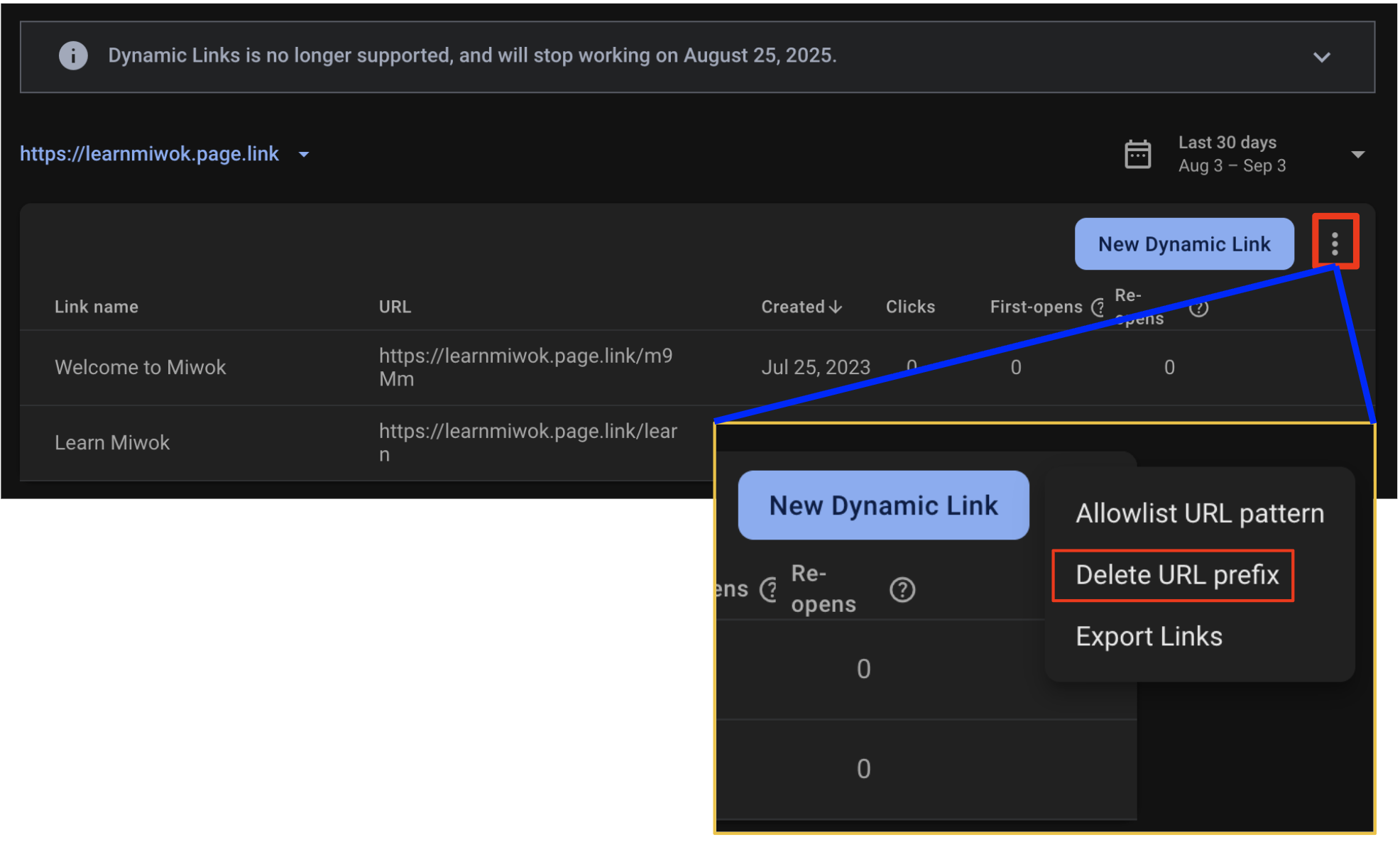 FDL console screenshot of URL path prefix options