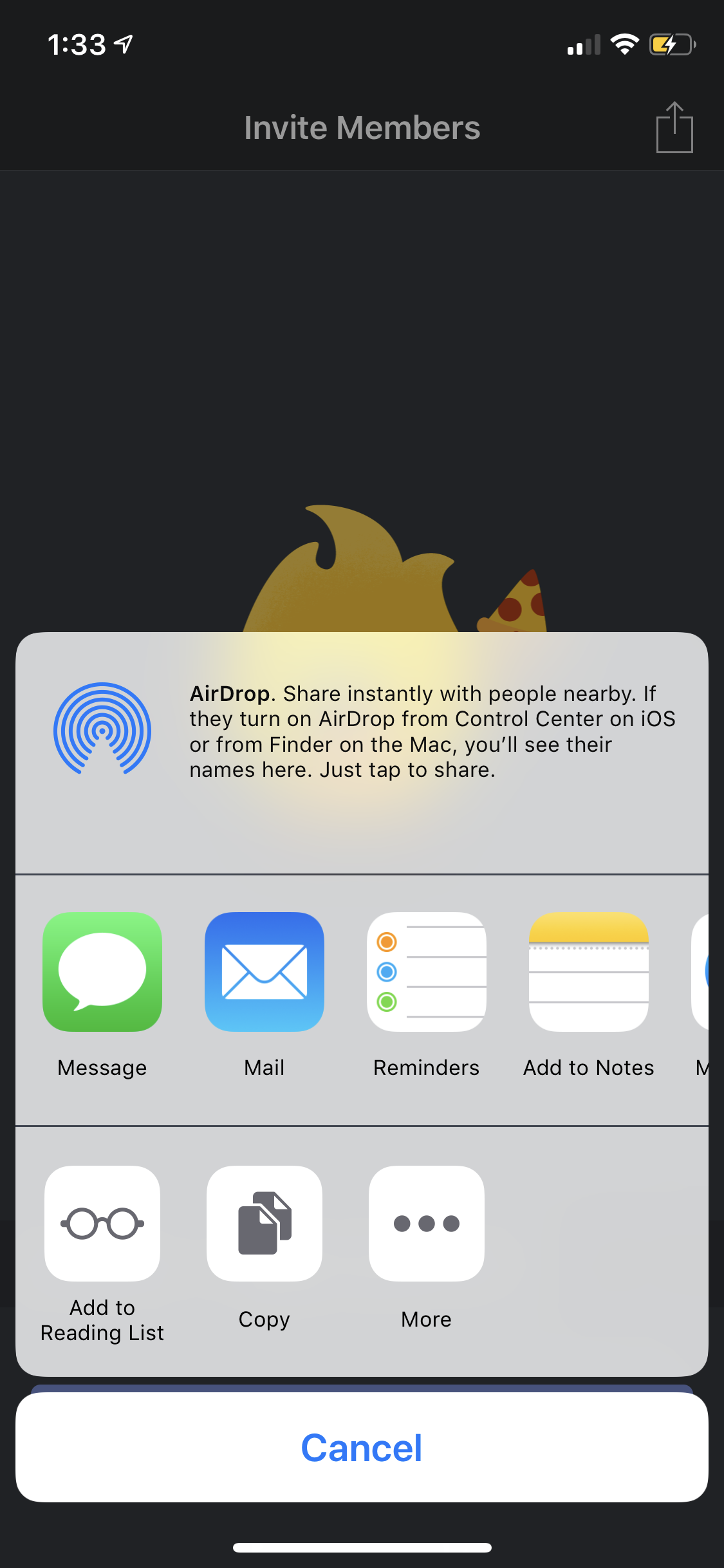 Share options presented via system share sheet chat app screenshot with share sheet
