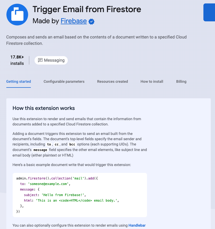 Imagen grande del contenido preinstalado en Firebase console