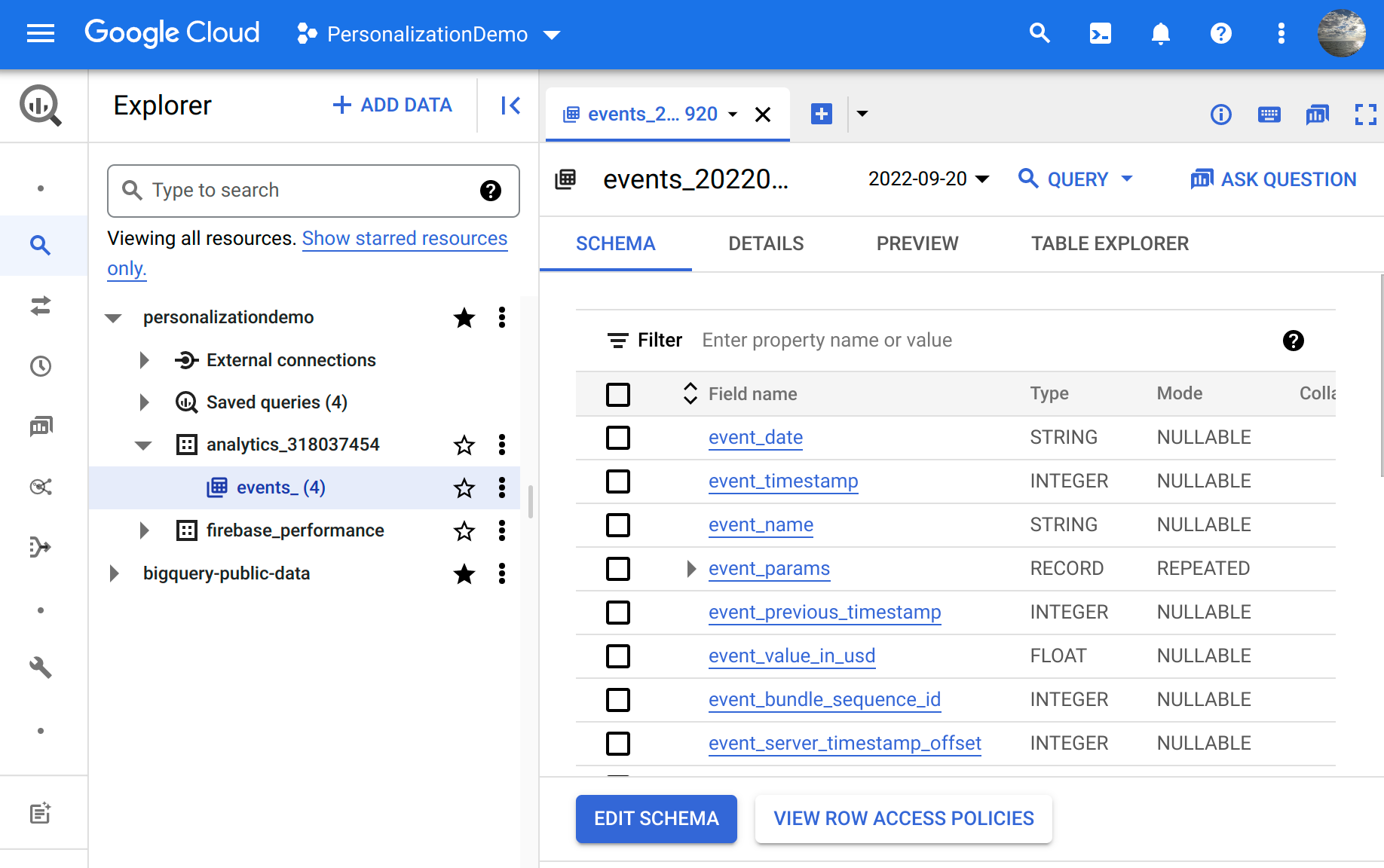 Accede a los eventos de personalización en la consola de Cloud