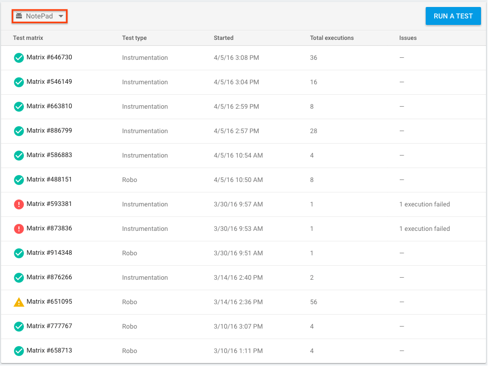 Test Matrisi Listesi